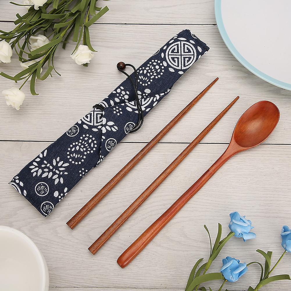 Portable Wood Tableware Set Chopsticks Coffee Spoon Kit for Outdoor Travel Office Use