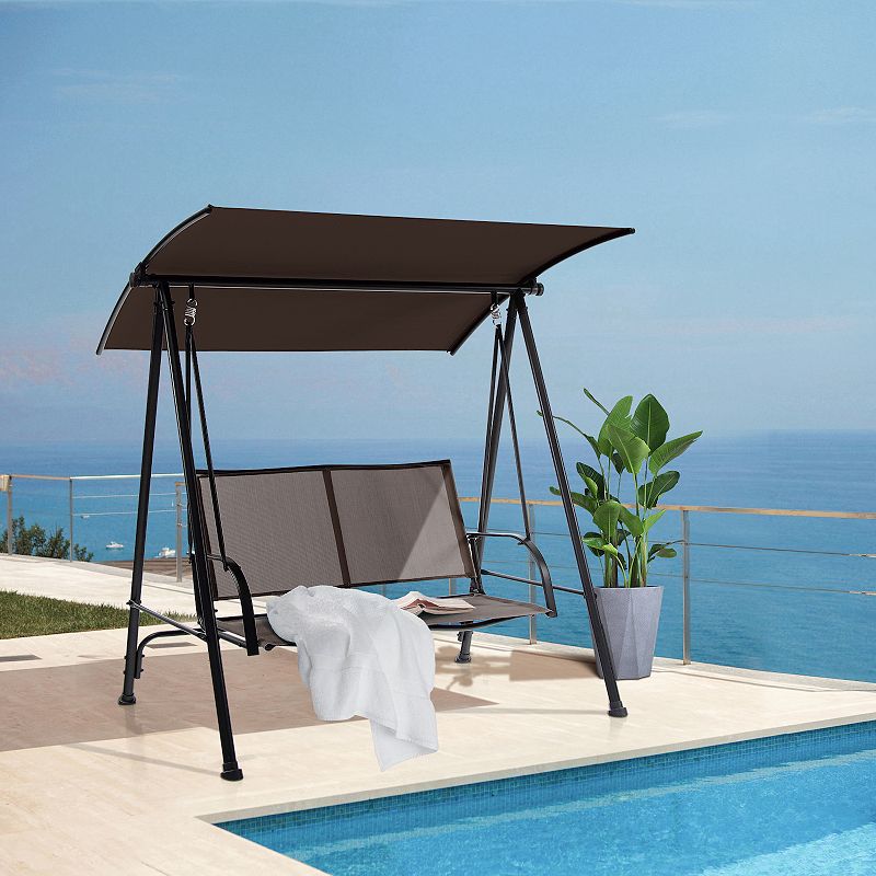 2-Seat Outdoor Canopy Swing with Comfortable Fabric Seat and Heavy-duty Metal Frame