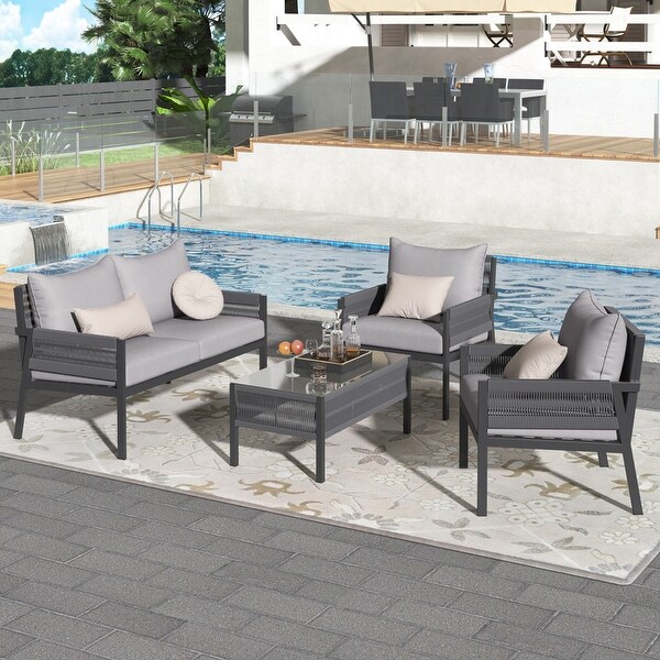 4Piece Outdoor Furniture，Rope Garden Patio Conversation Set