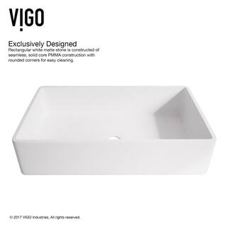 VIGO Magnolia Modern White Matte Stone 21 in. L x 14 in. W x 5 in. H Rectangular Vessel Bathroom Sink VG04010