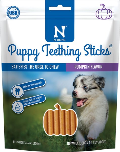 N-Bone Puppy Teething Sticks Pumpkin Dental Chew Treats， 3.74-oz bag