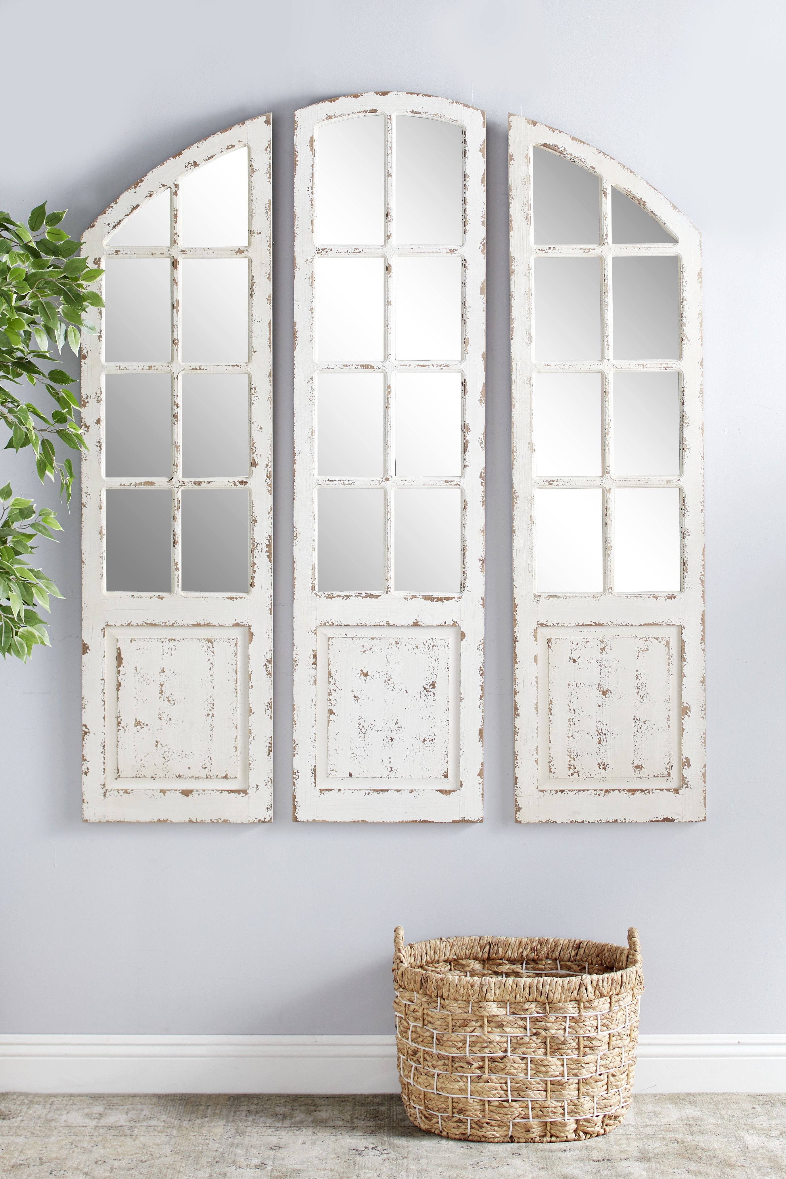 Set of 3 White Wood Vintage Wall Mirror 60quot 58quot 58quot