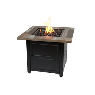 Endless Summer 30 in. W x 24 in. H Outdoor Square Steel LP Gas Brown Fire Pit Electronic Ignition with Glass and HideAway Cover GAD15298ES