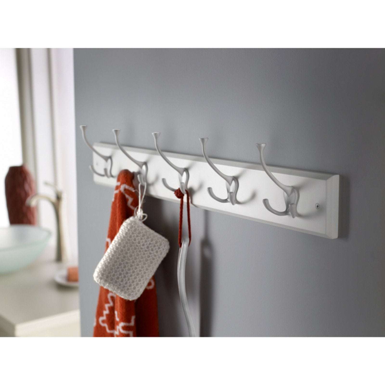 Liberty Hardware 27 in. Coat and Hook Rack with 5-Tri-Hooks - Flat White / White