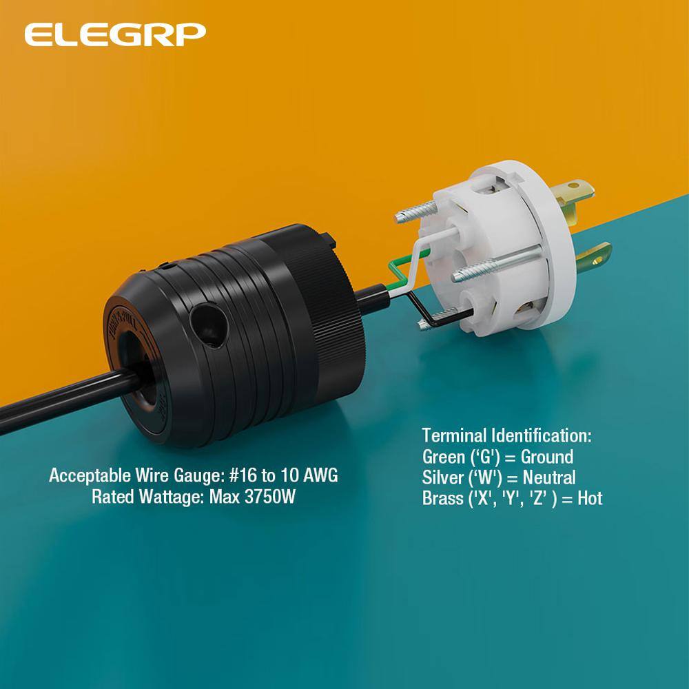 ELEGRP 30 Amp 125-Volt NEMA L5-30P Locking Plug Industrial Grade Grounding Heavy-Duty BlackWhite L0530P