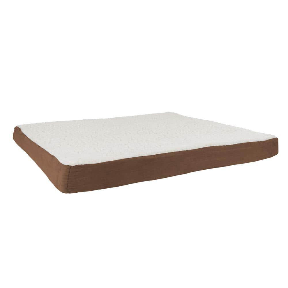 Pet Trex Large 44 in. x 35 in. Brown Sherpa Top Orthopedic Memory Foam Pet Bed with Non-Slip Bottom and Removeable Washable Cover 675256TXB