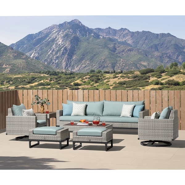 Milo Gray 8 Piece Sunbrella Outdoor Patio Motion Seating Set