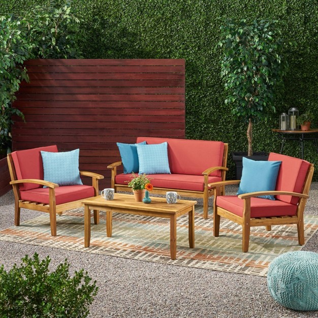 Peyton 4pc Acacia Chat Set Teak red Christopher Knight Home