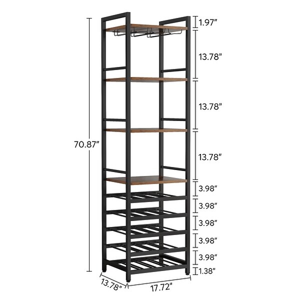 20 Bottle Freestanding Floor Wine Rack， 9 Tier Floor Liquor Cabinet with Glass Holder and Storage Shelves