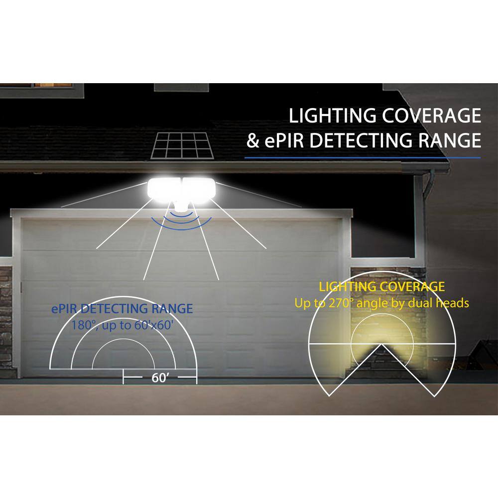 eLEDing 10-Watt 180-Degree Ivory Motion Activated Outdoor Integrated LED Flood Light with AI Smart Solar Powered Dual Head EE828WAI