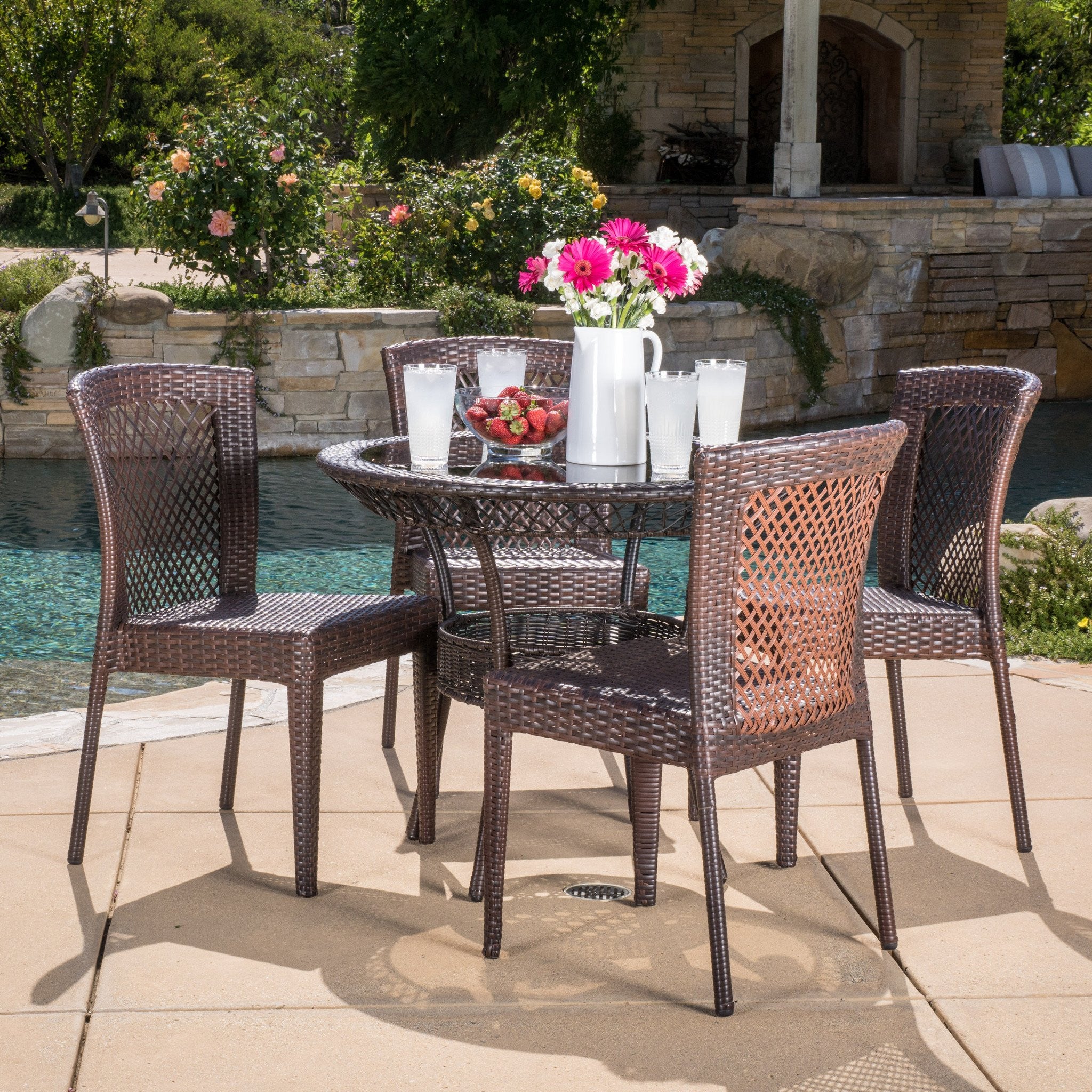 Dana Outdoor Multibrown Wicker 5pc Dining Set