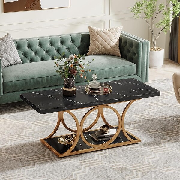 47 In 2Tier Modern Coffee Tables with Faux Marble Top for Living Room