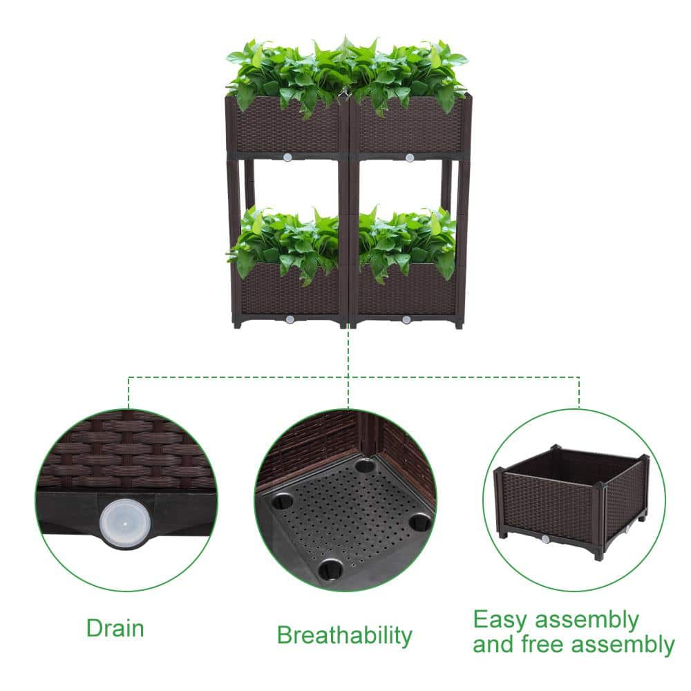 Winado 15 in. W x 10 in. H Brown Plastic Raised Garden Bed (4-Pack) 787933788921