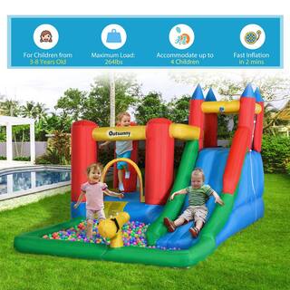 Outsunny 6-In-1 Bounce House Jumping Castle Water Pool Kids Inflatable Water Slide with Air Blower 342-018V80