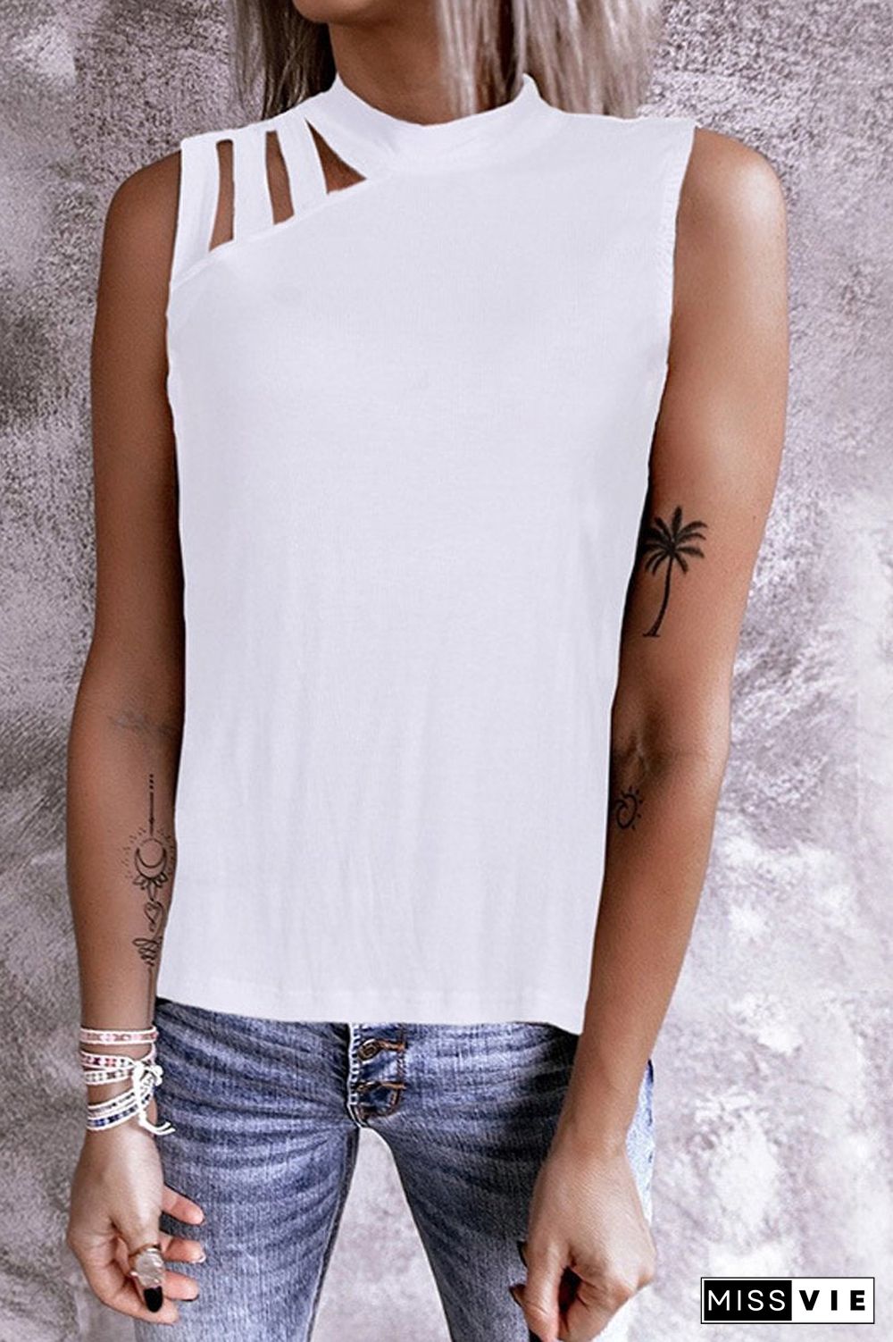 Solid Color Cut-Out Sleeveless Top