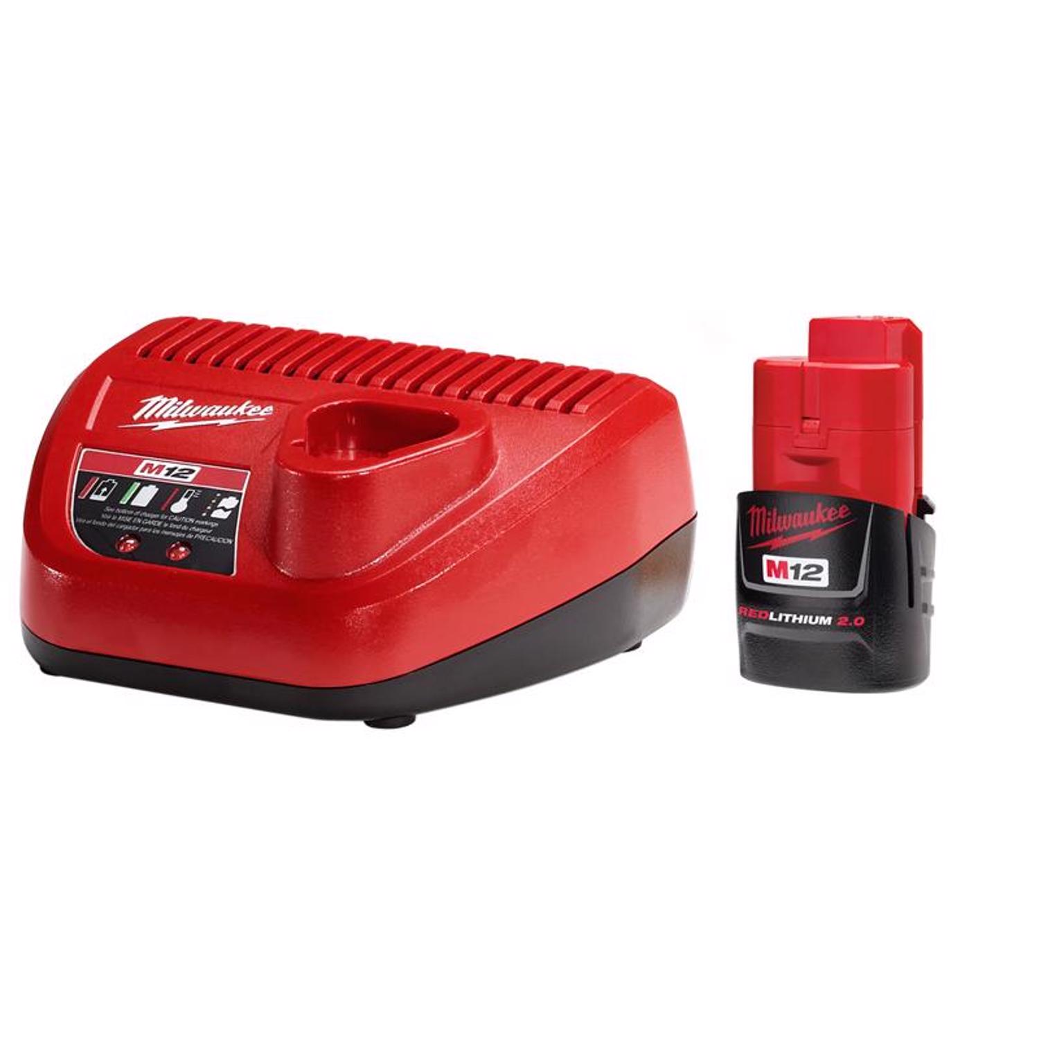 MW M12 REDLITHIUM CP2.0 12 V 2 Ah Lithium-Ion Battery and Charger 2 pc