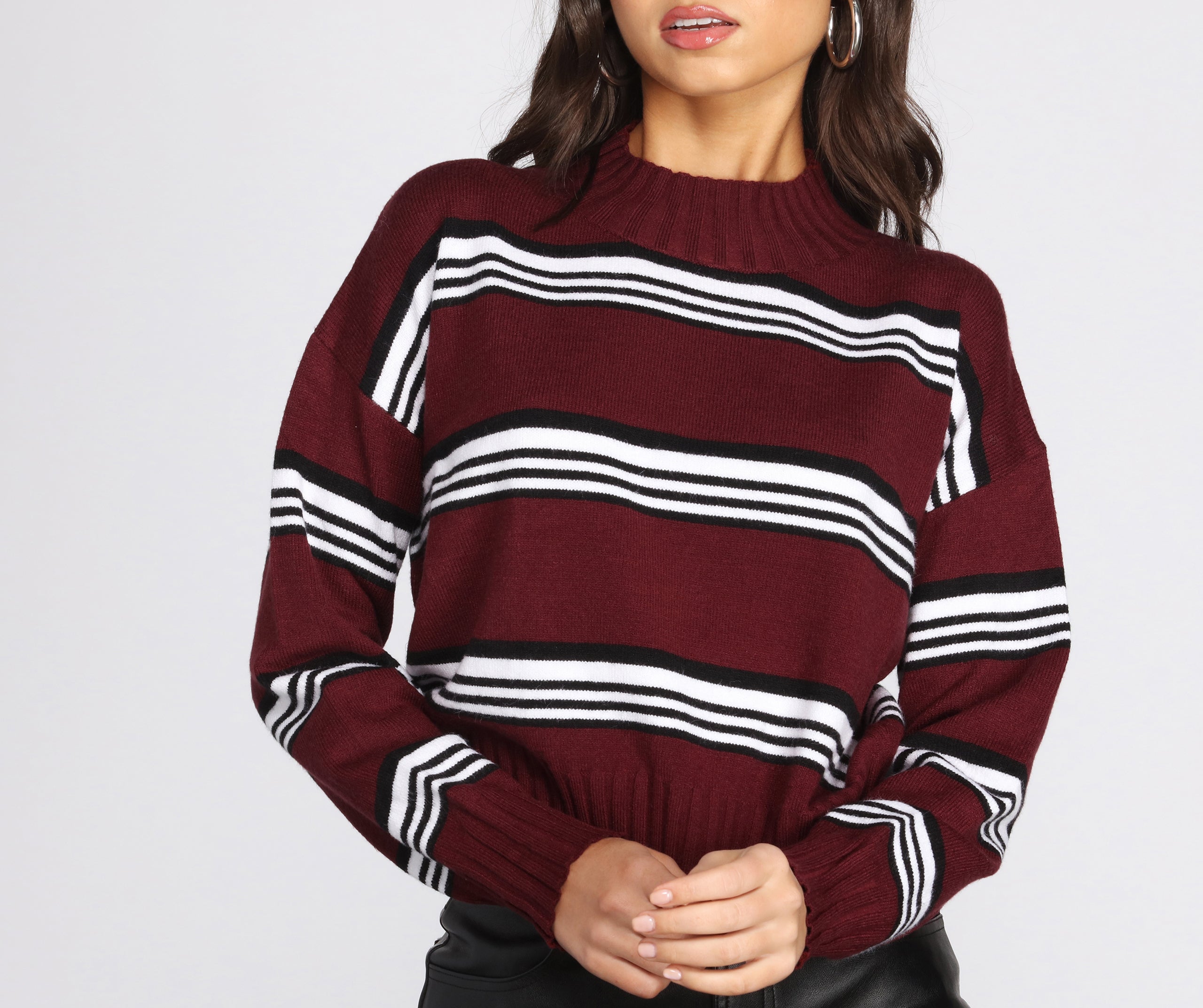 Stripe The Way Mock Neck Sweater