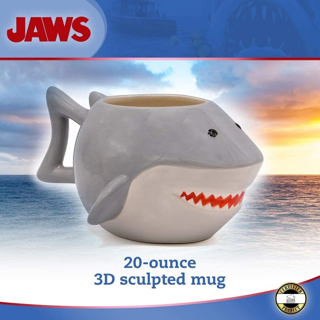 Silver Buffalo Jaws Great White Shark Sculpted Ceramic Mug Holds 20 Ounces