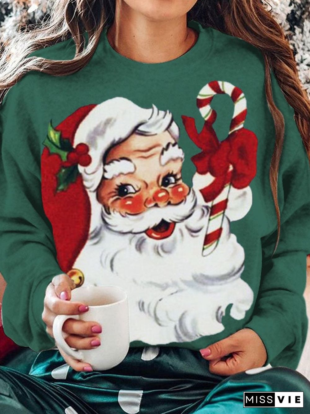 Women's Christmas Santa Print Sweatshirt