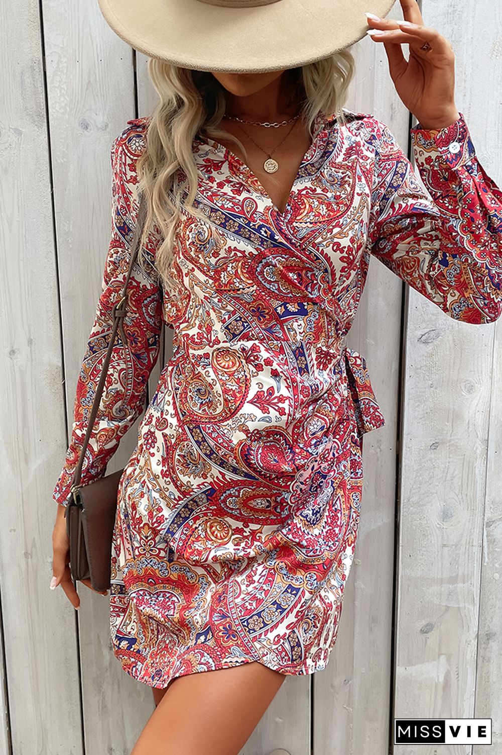 Multicolor Paisley Print Wrap Dress