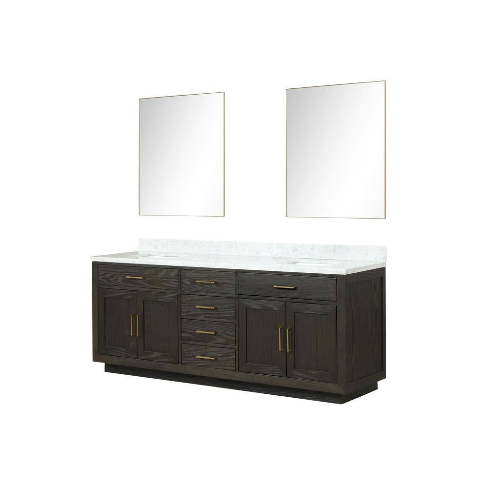 Lexora Condor 84 in W x 22 in D Black Oak Double Bath Vanity Carrara Marble Top and 36 in Mirrors LVCO84DJ110