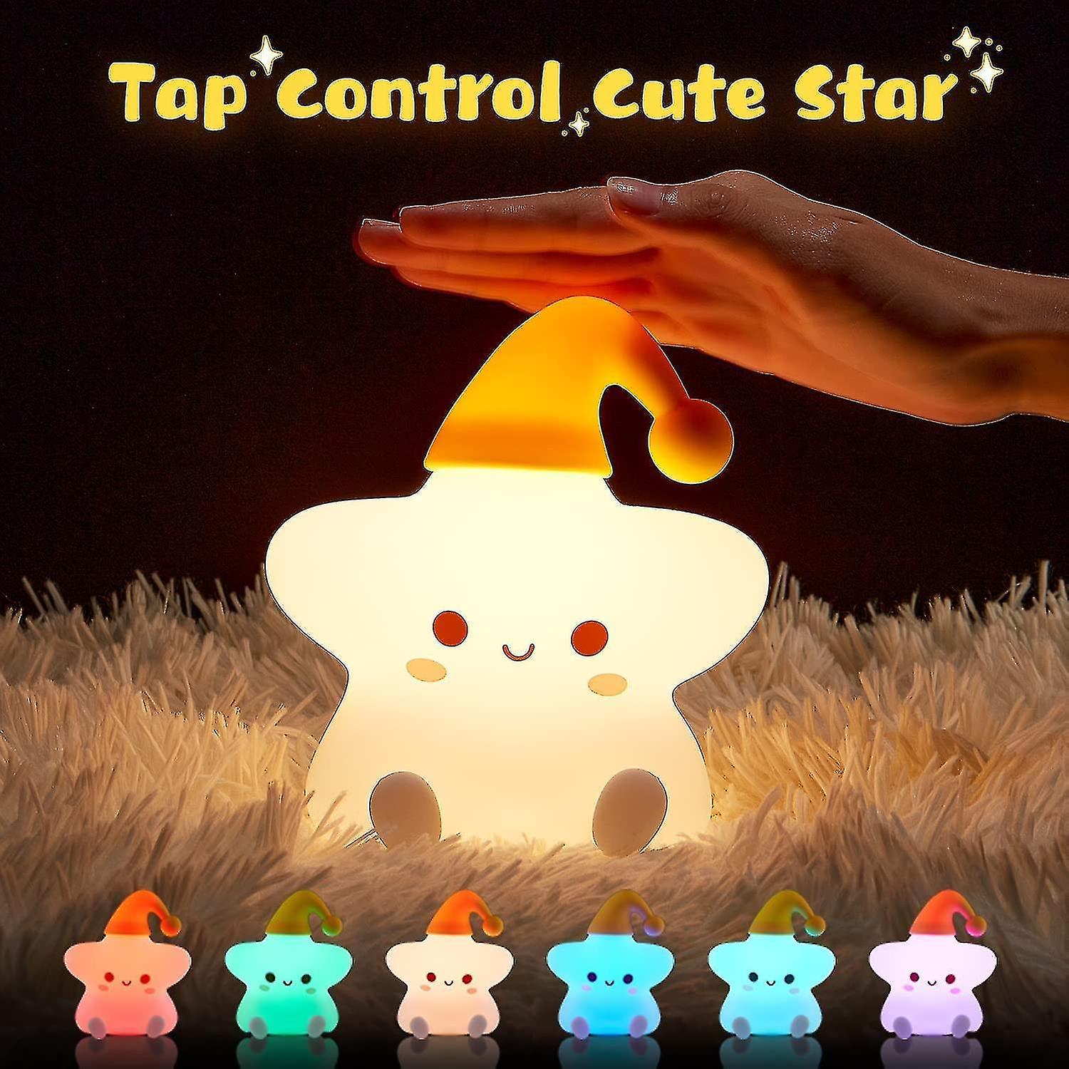 One Fire Night Light For Kids， Star Cute Night Light Kids Night Light， 7 Colors Rechargeable Battery Toddler Girl Boys Baby Night Light， Silic