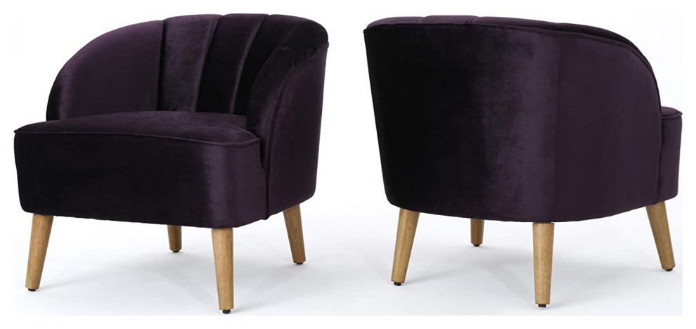 Set of 2 Accent Chair  Velvet Padded Seat With Channel Tufted Back  Blackberry   Midcentury   Armchairs And Accent Chairs   by Declusia  Houzz