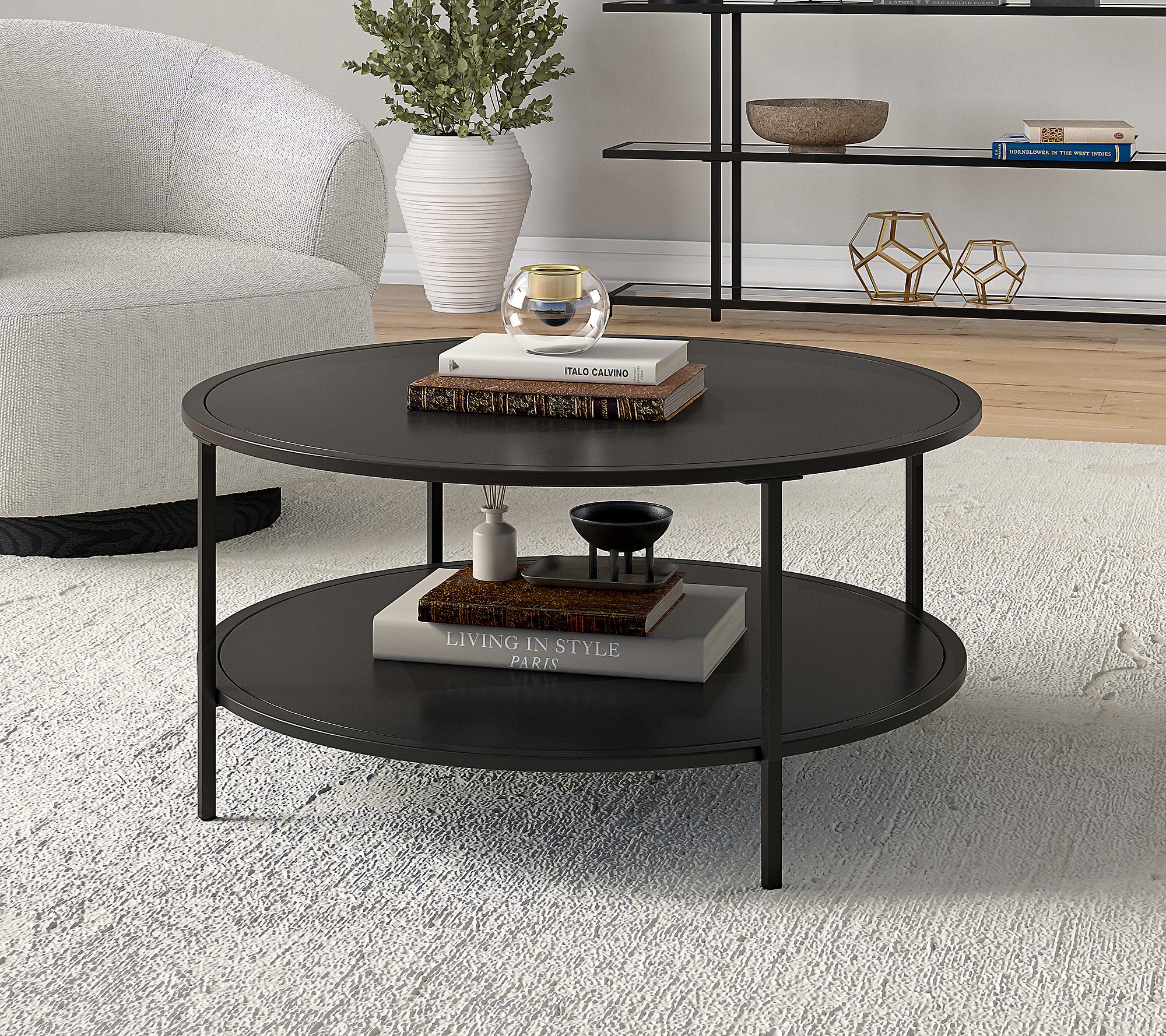 Hudson and Canal Sivil 36'' Round Coffee Table with Metal Top