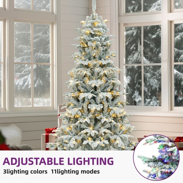 6.5 Ft PreLit Snow Flocked Christmas Tree with 760 Mixed Branch Tips and 350 Lights