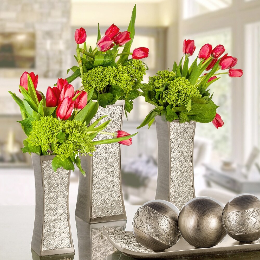 Creative Scents Dublin Brushed Silver Flower Vase Set of 3