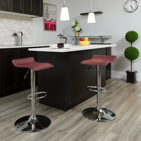 2 Pack Contemporary Vinyl Adjustable Height Barstool with Solid Wave Seat - 15