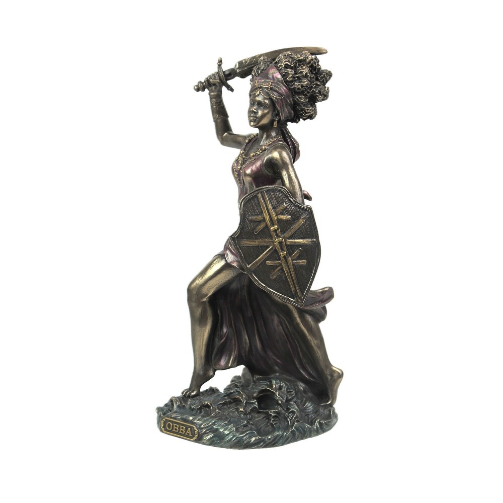 Bronzed Finish Obba Orisha Of Marriage And Transformation Statue   8.5 X 4 X 4 inches