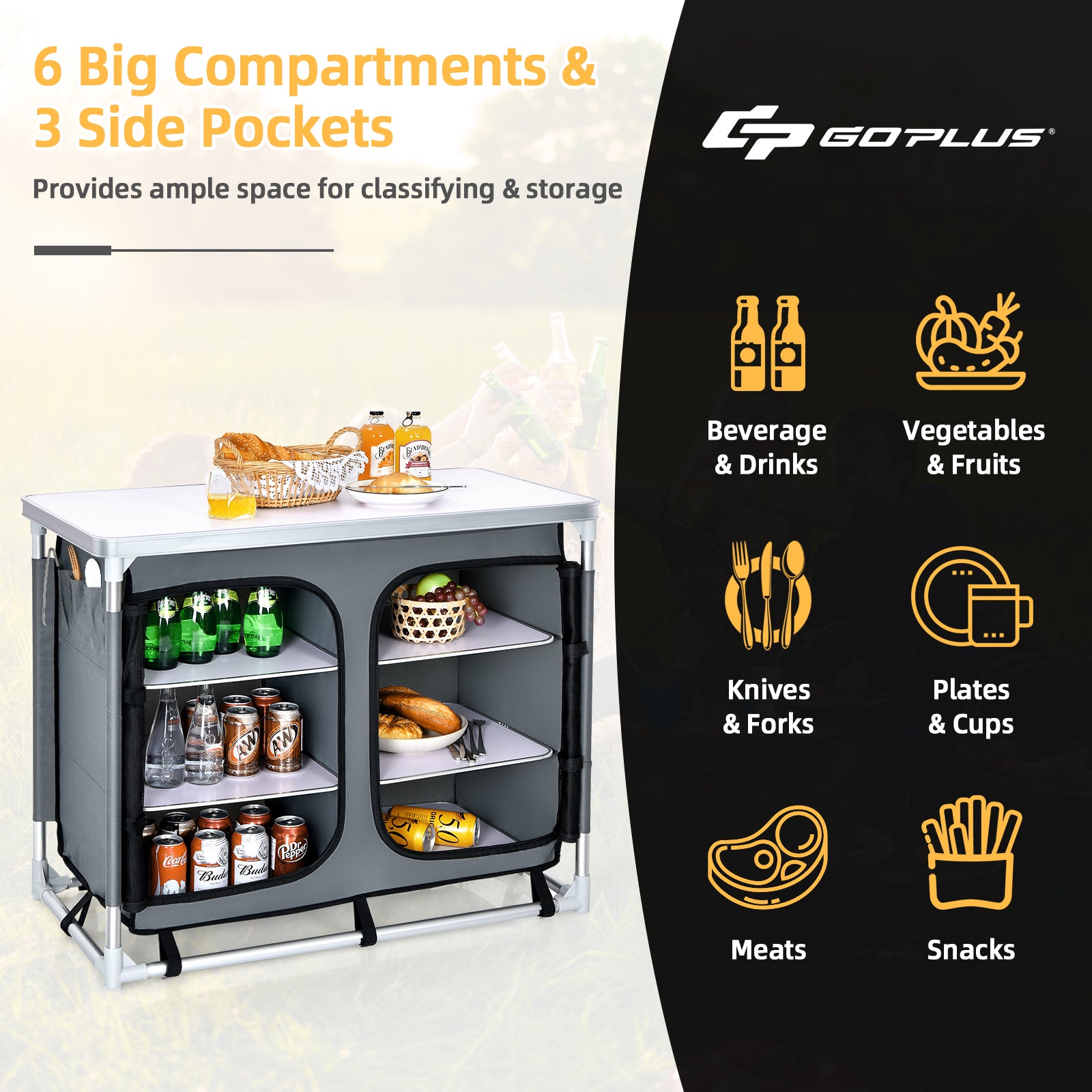 Topbuy Portable Outdoor Camping Table Aluminum Kitchen Station w/Storage Shelves and Carrying Bag for BBQ