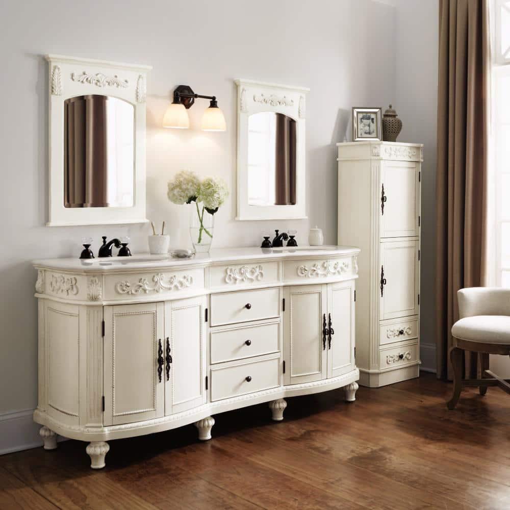 Home Decorators Collection Chelsea 72 in W x 22 in D x 35 in H Bathroom Vanity in Antique White with White Engineered Solid Surface Top