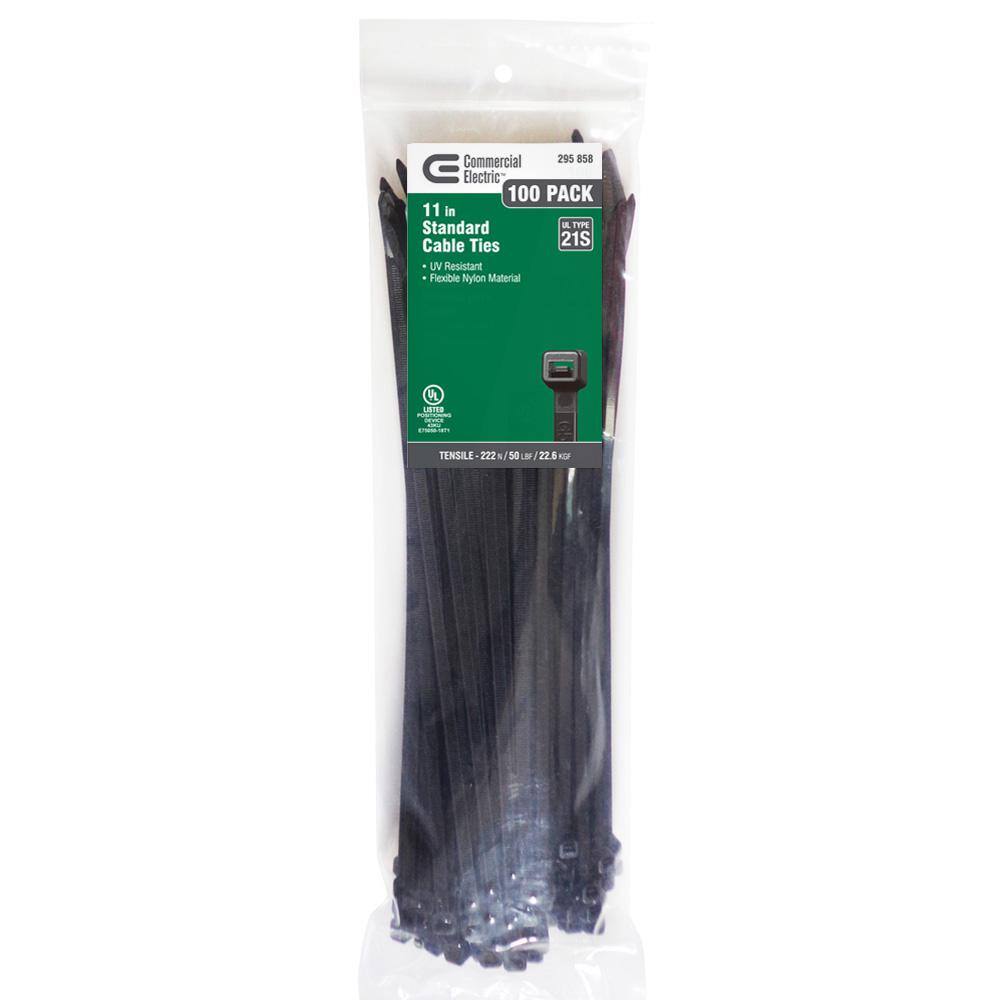 Commercial Electric 11 in. UV Cable Tie Black (100-Pack) GT-280STCB