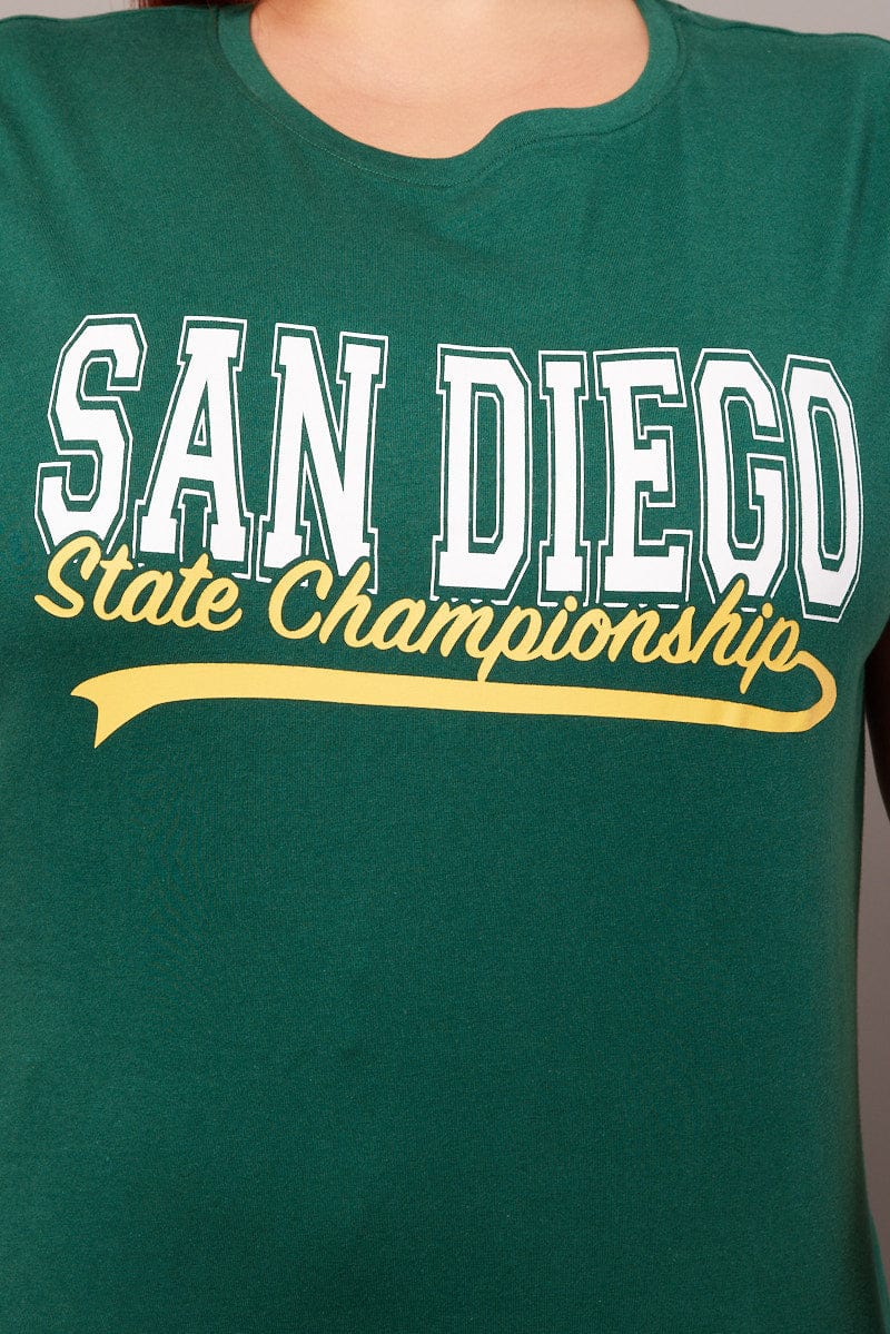 Green Graphic T-shirt Short Sleeve Crew Neck