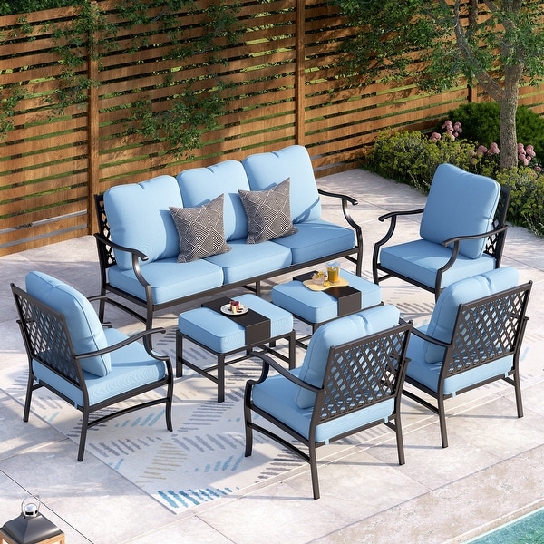 MAISON ARTS 6/7Piece Patio Conversation Sets，Sofa Set with 2/4 x Single Chairs，1 x 3seater Sofa and Coffee Table/Ottomans