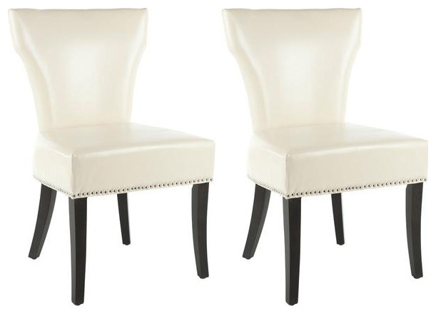 Kash 22  x27 x27H Dining Side Chairs Set of 2 Silver Nail Heads Flat Cream   Transitional   Dining Chairs   by Virgil Stanis Design  Houzz