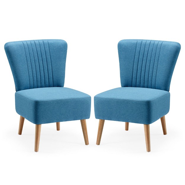 Jomeed Set Of 2 Contemporary Upholstered Padded Accent Chairs With Ergonomic Curved Backrest And Wooden Legs For Home Living Room And Bedroom Blue