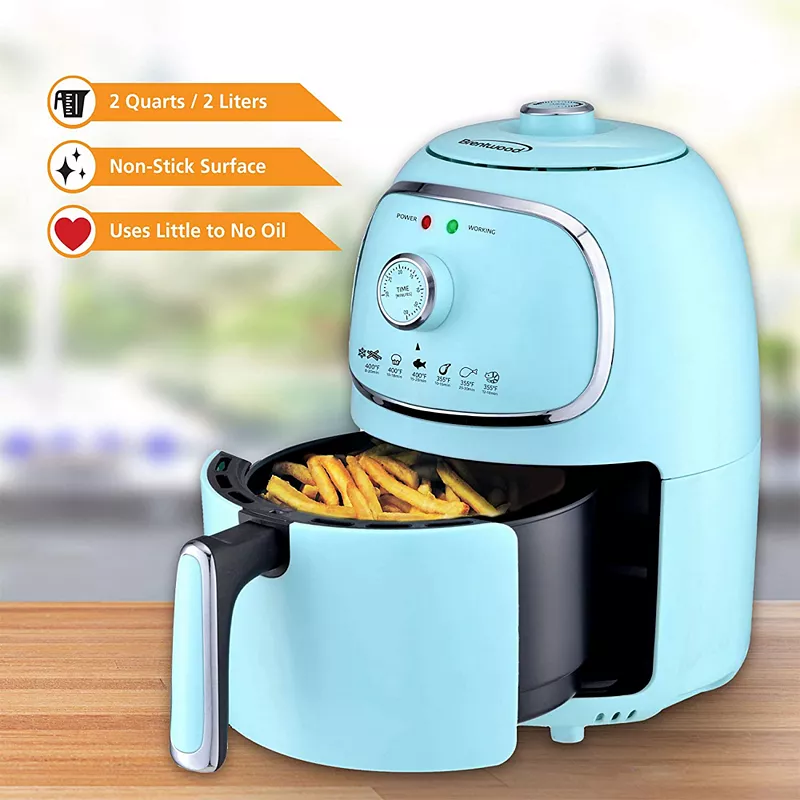 Brentwood 2 Quart Small Electric Air Fryer w/ Timer and Temperature Control， Blue