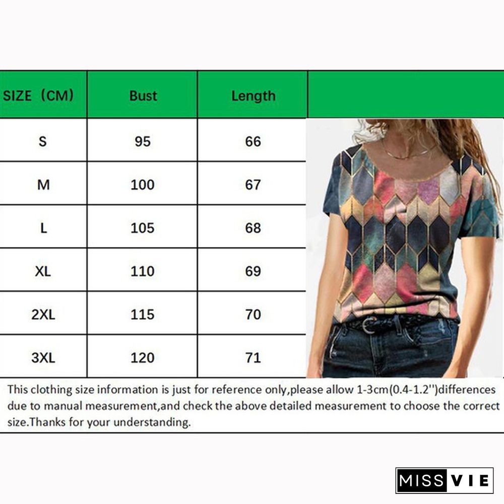 Women's Fashion Short Sleeved Round Neck T Shirt Summer Spring Painting Shirt Top Casual Loose Plus Size Blouse XS-8XL