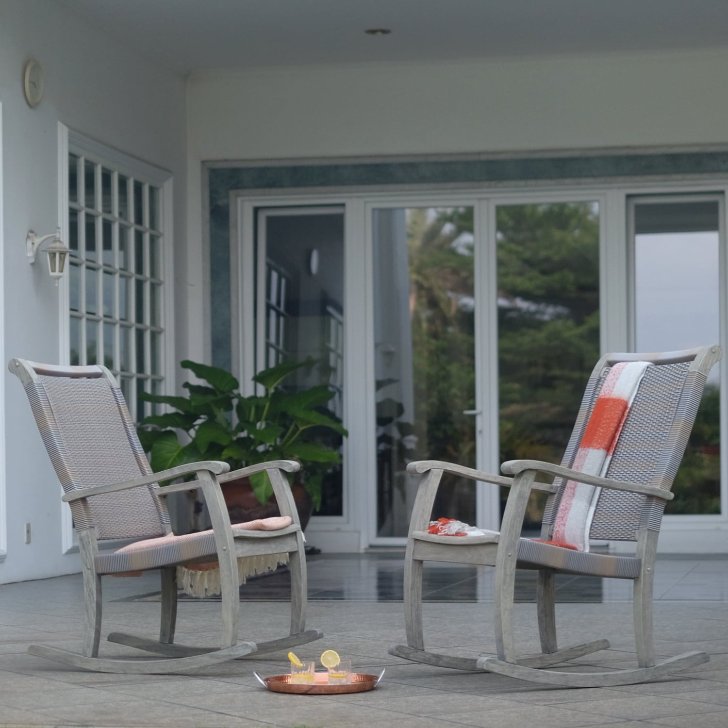 Clayton Mahogany Oversized Outdoor Gray Wicker Rocking Chair