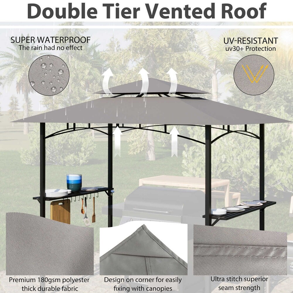 8 ft. x 5 ft. Soft Top Grill Canopy Double Tiered BBQ Gazebo Outdoor  Gray