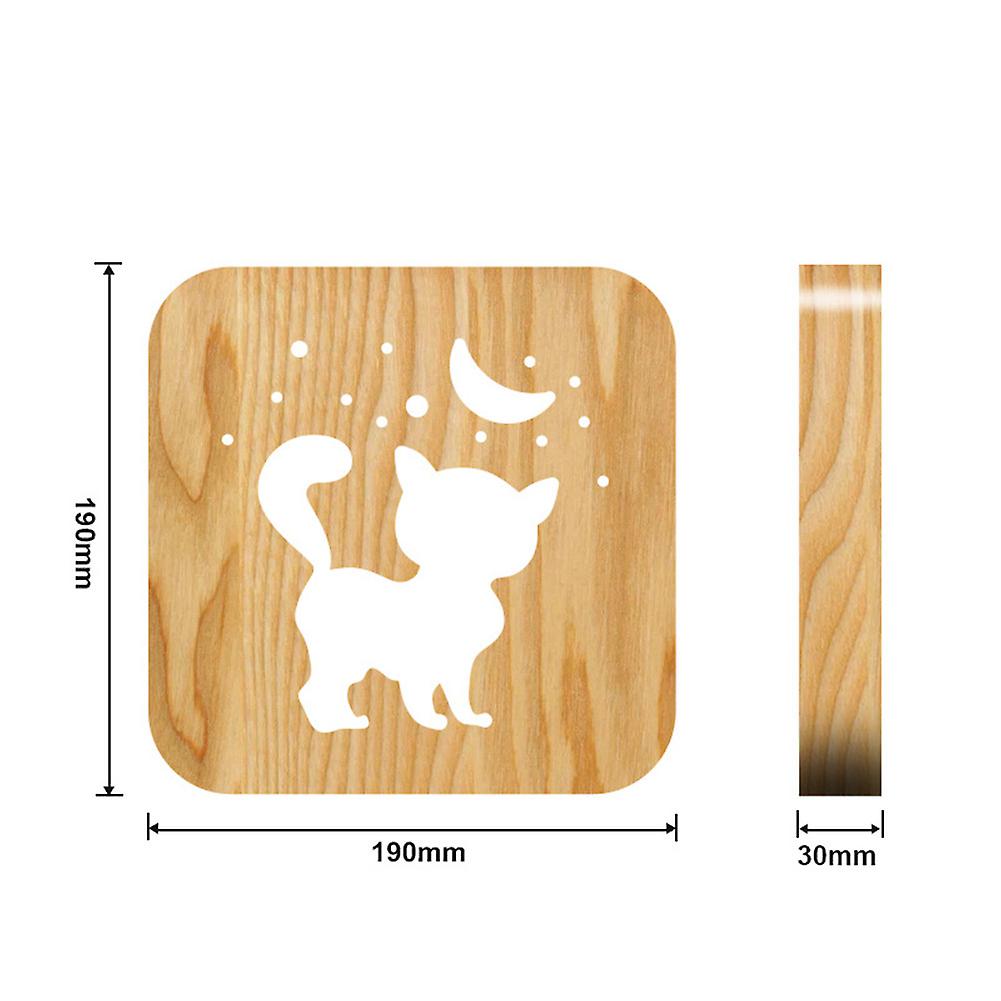 3d Kitten Wood Table Lamp Led Usb Charging Table Nightlight For Home Bedroom