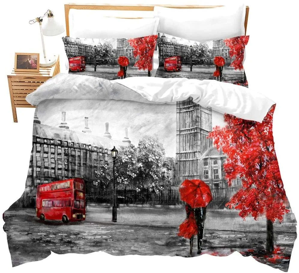 Duvet Cover Set Soft London Themed Comforter Cover Set 3 Pieces