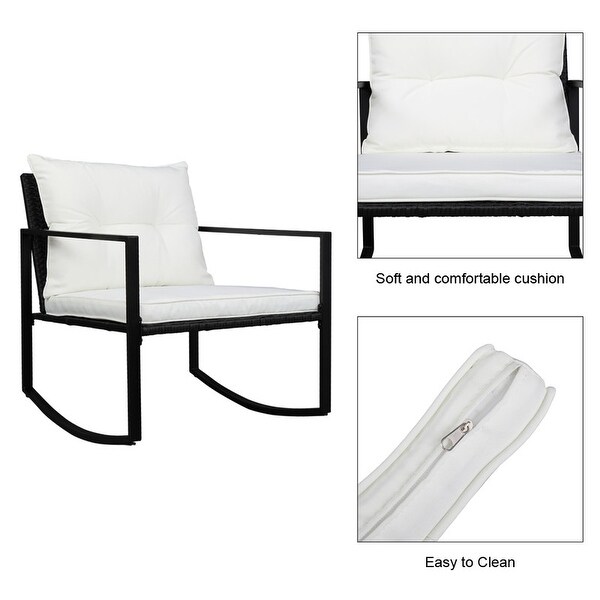 Outdoor 3Piece Wicker Furniture Set Rocking Conversation Set with Cushions