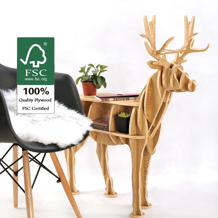 🌲FSC Certification🌲-Wooden craft bookshelf deer table