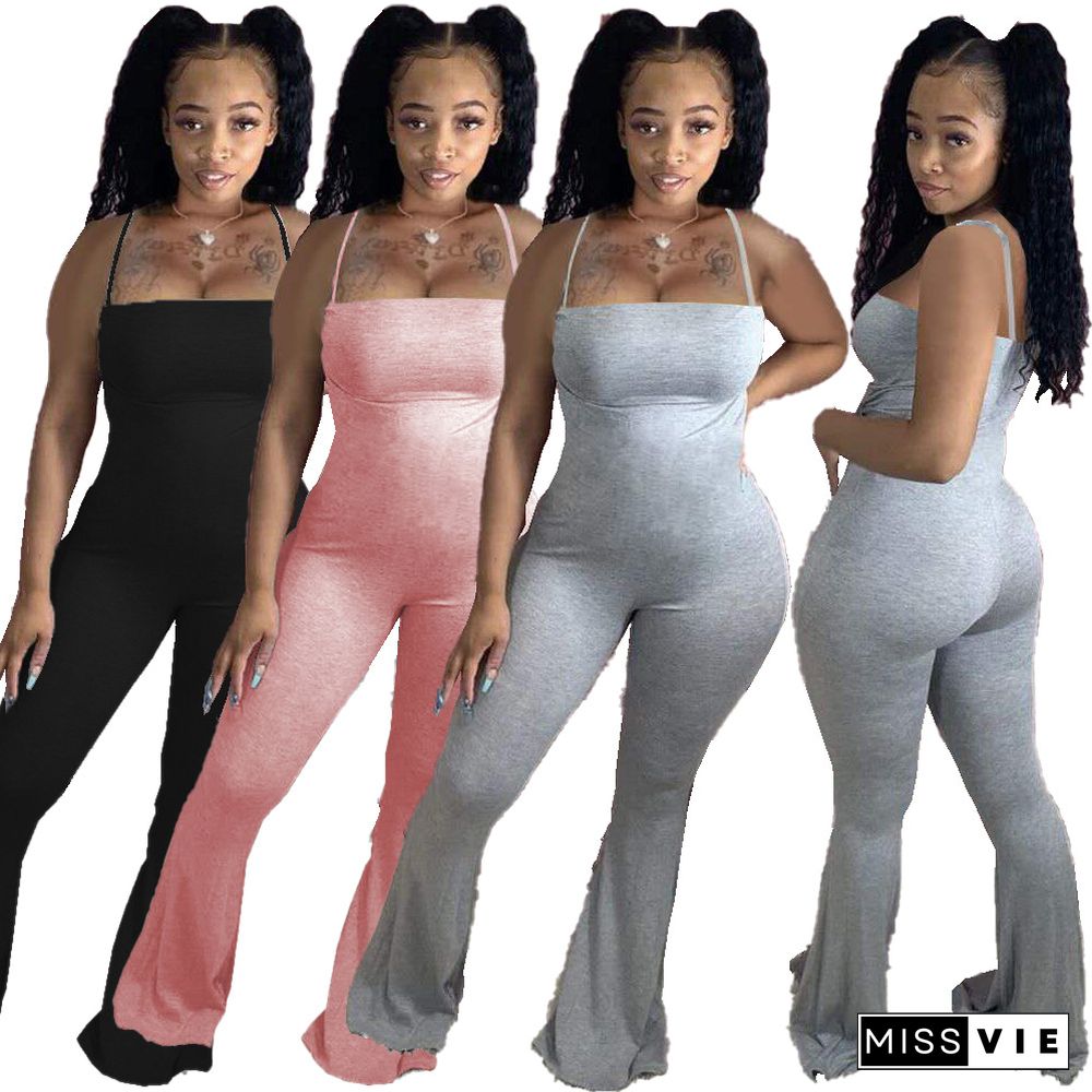 Casual Tight Height Waist Sling Flared Jumpsuit