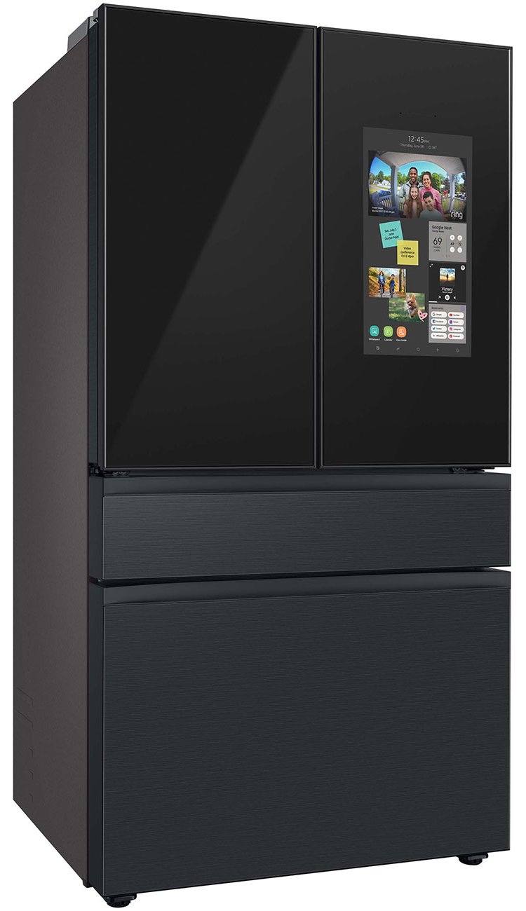  23 Cu. Ft. BESPOKE Counter Depth 4-Door French Door Refrigerator - Charcoal Glass Top Left And Family Hub Panels With Matte Black Steel Middle And Bottom Panels