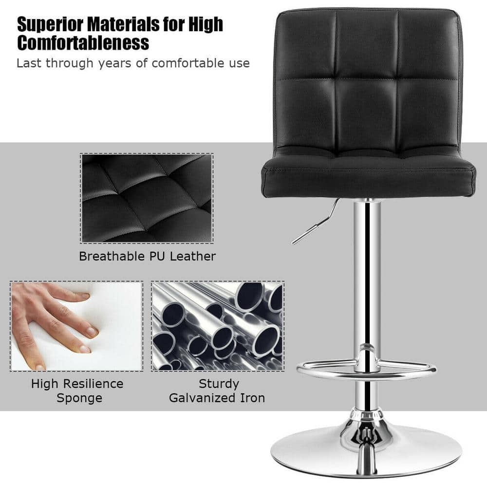 Costway Black Adjustable Armless PU Leather Bar Stool Swivel Kitchen Counter Bar Chair HW65633BK